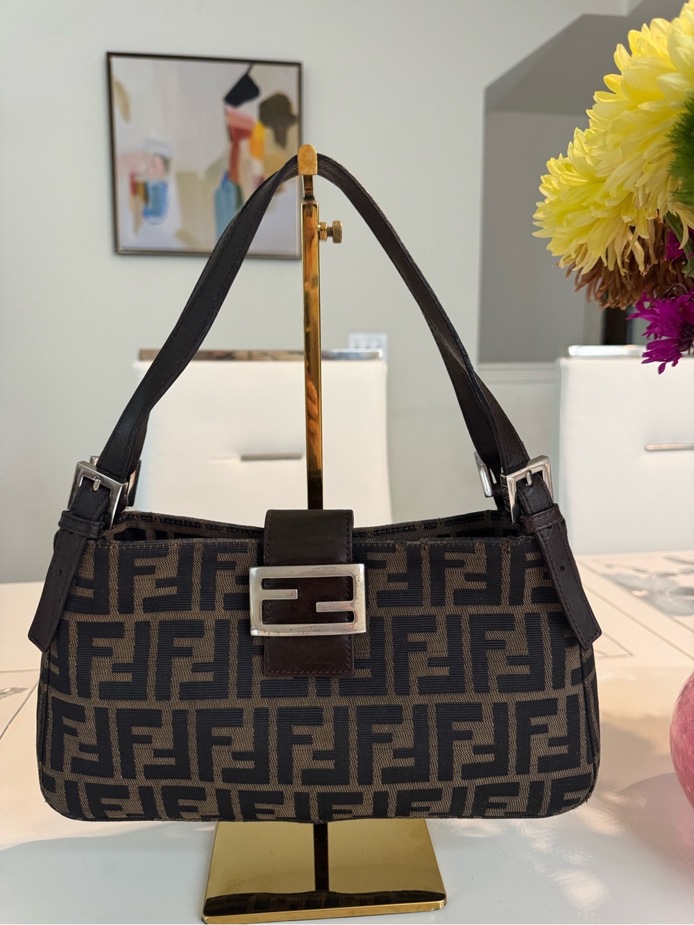 Fendi Baguette Zucca FF Monogram Brown Shoulder Bag Vintage